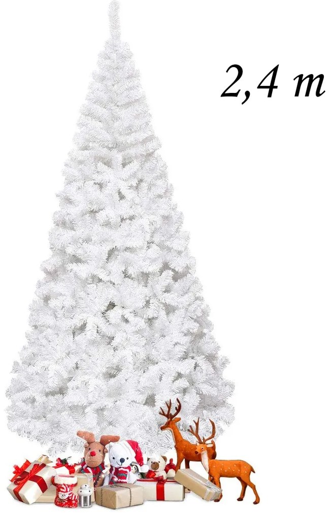 Árvore de Natal Artificial Branca de 240cm com Base de Metal Material de Decoração de Festa em PVC Branca