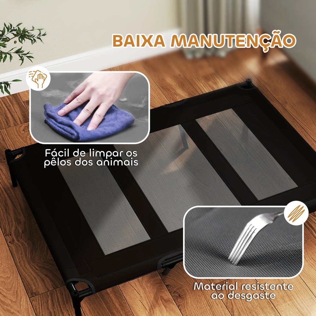 Cama Elevada para Cães com Tecido Transpirável para Dormir Relaxar Cama para Animais de Estimação 122x92x23 cm Preto