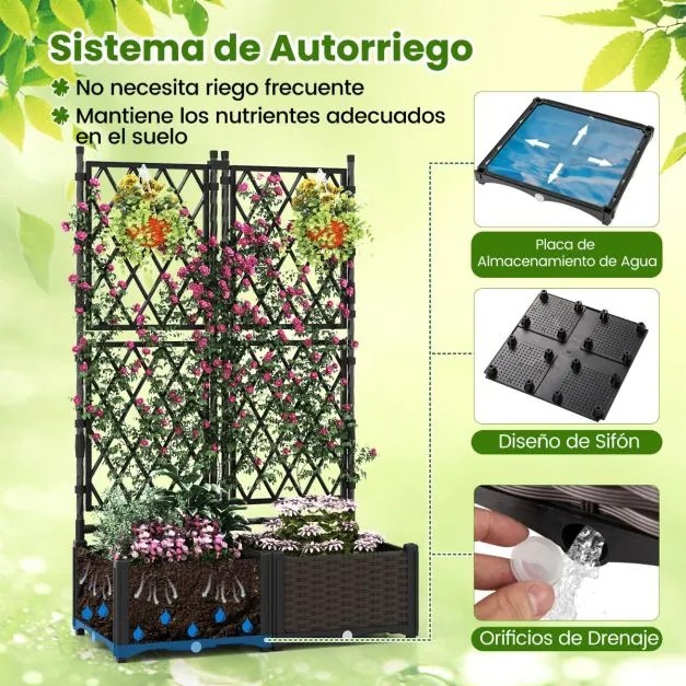 Floreira com treliça para jardim 80,5 x 40 x 126,5 cm, vaso para plantas trepadeiras com sistema de auto-regulação, caixa dupla para plantação, terraç
