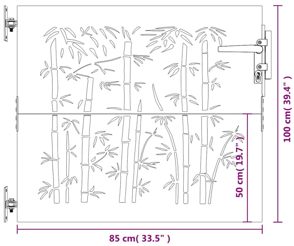 Portão de jardim 85x100 cm aço corten design bambu