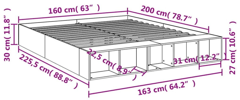Estrutura de cama 160x200 cm derivados de madeira cinza cimento