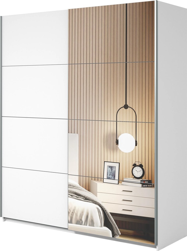 Roupeiro Melvele 111, Branco, 210x180x61cm, Portas para roupeiro: Deslizante, Número de prateleiras: 5, Número de prateleiras: 5