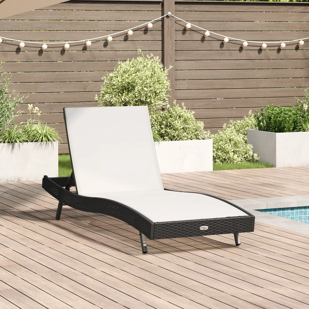 vidaXL Espreguiçadeira Preto Rattan e Textilene