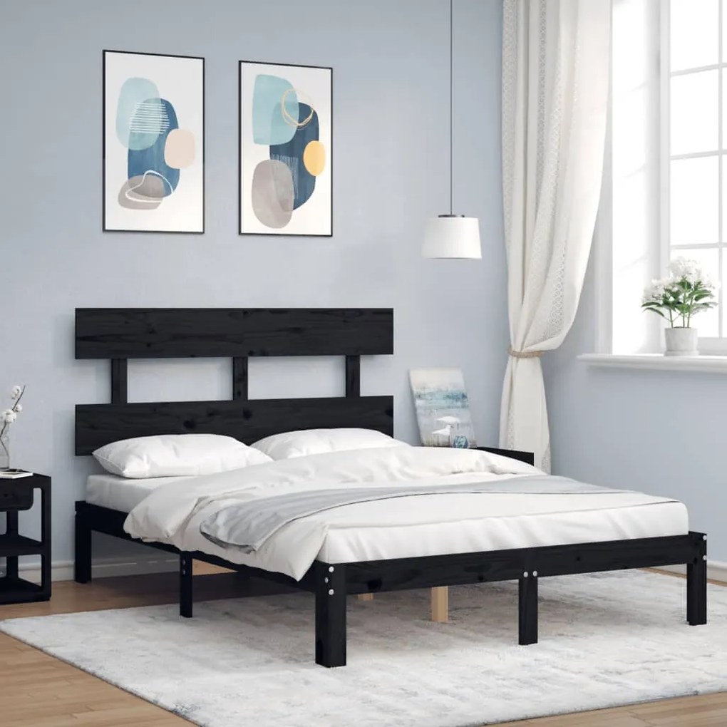 vidaXL Estrutura de cama com cabeceira 120x200cm madeira maciçao preto