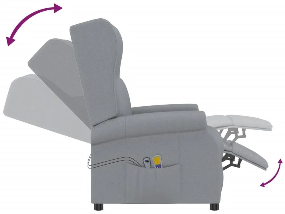 Poltrona elevatória de massagens tecido cinzento-claro
