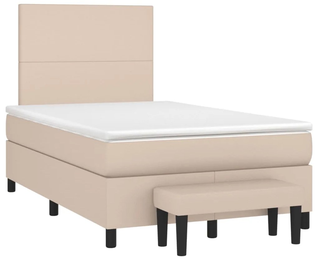 Cama boxspring c/ colchão 120x190cm couro artificial cappuccino