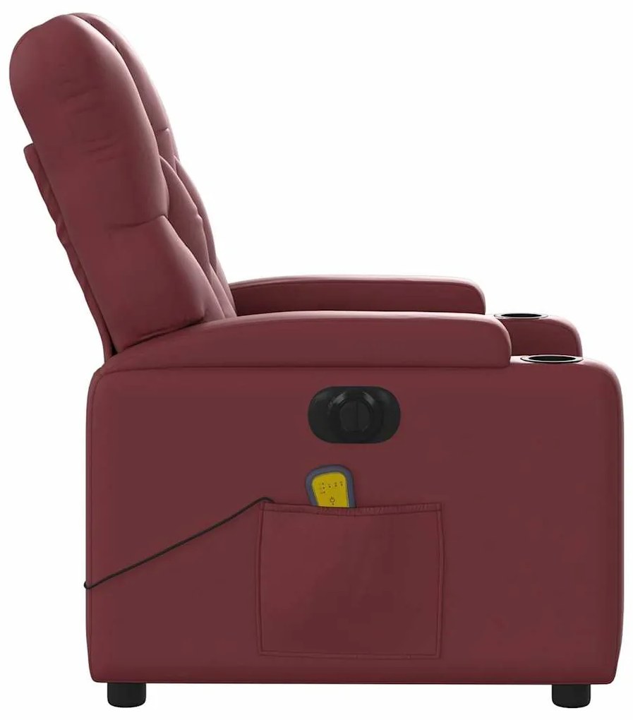 Poltrona massagens reclin. elétrica couro artif. vermelho-tinto