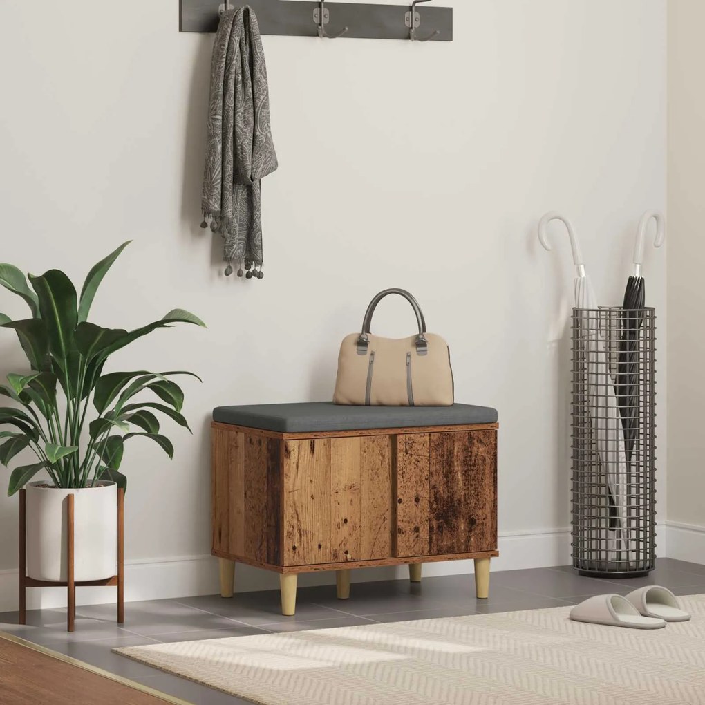 vidaXL Banco de Hall com almofada Madeira antiga 60 x 38 x 46 cm