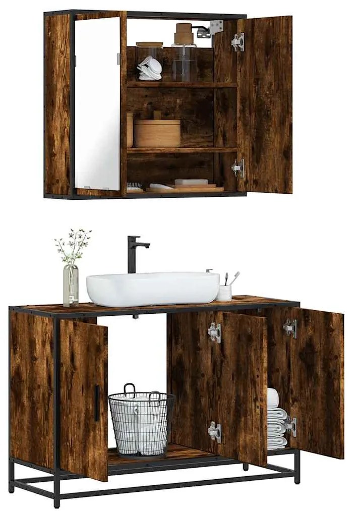 vidaXL 2 pcs conj. móveis casa de banho derivados madeira cor fumado