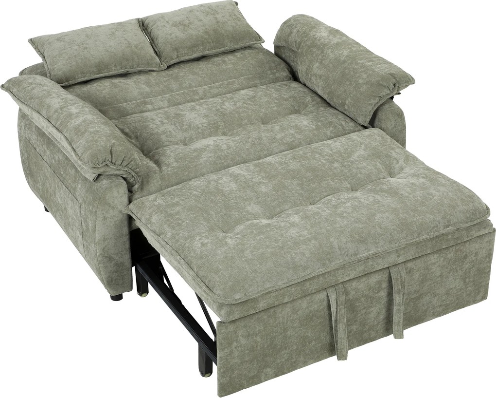 Sofá-cama de 2 Lugares, 137 x 91 x 96 cm, Encosto Regulável em 5 Posições, Verde