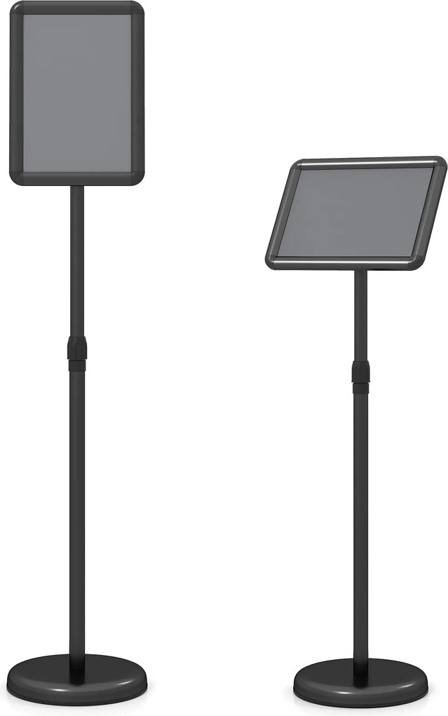 Conjunto de 2 Suportes de Chão para Cartazes A4, 21 x 30 x 81-131 cm, Altura Ajustável, Preto