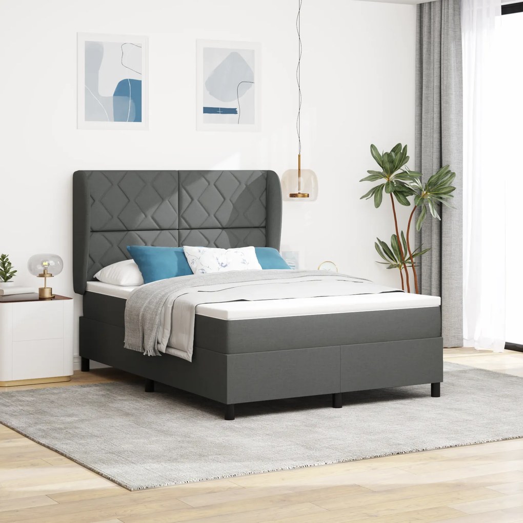 Cama Box com Colchão vidaXL - Cinza Escuro, 140x190 cm, Tecido