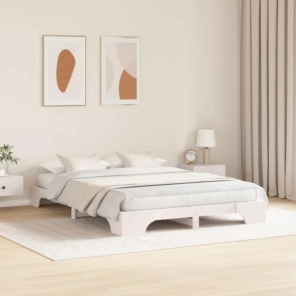 Cama branca 140x200 cm em madeira de pinho sólida
