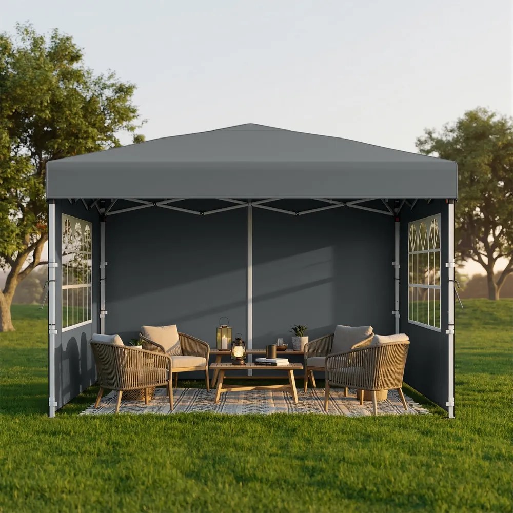 Tenda dobrável de 3 x 3 m, com paredes laterais, resistente, pavilhão para jardim cinzento