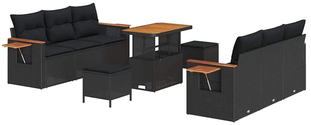 Conjunto de Sofá de Jardim de 9 Peças vidaXL com Almofadas Rattan Poli