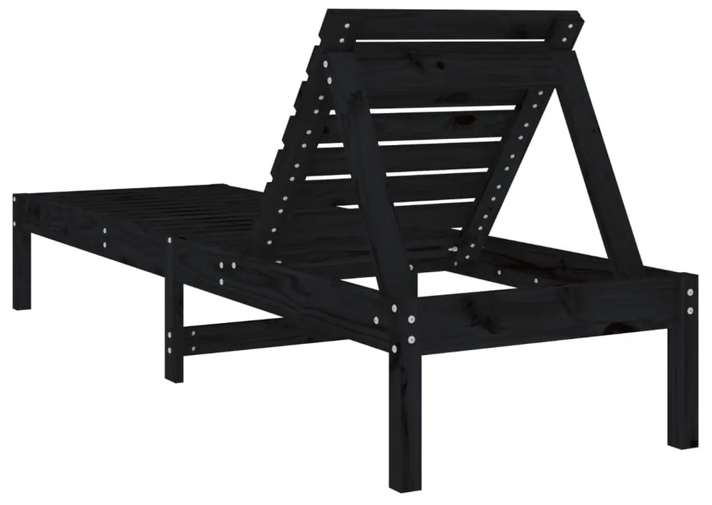 Conjunto de 2 Espreguiçadeiras - Preto - 199,5x60x74 cm - Pinho Maciço