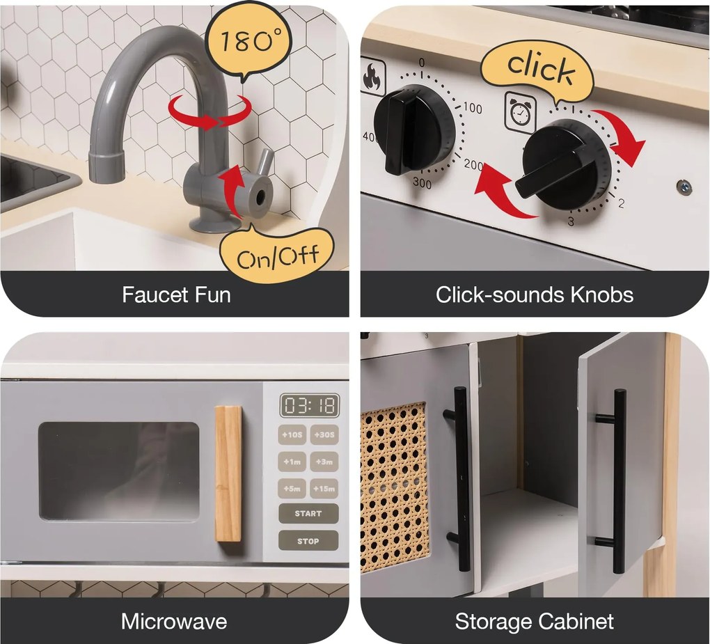 Cozinha de Brincar Infantil de Madeira Estilo 92 x 60 x 30 cm Vintage Cinza