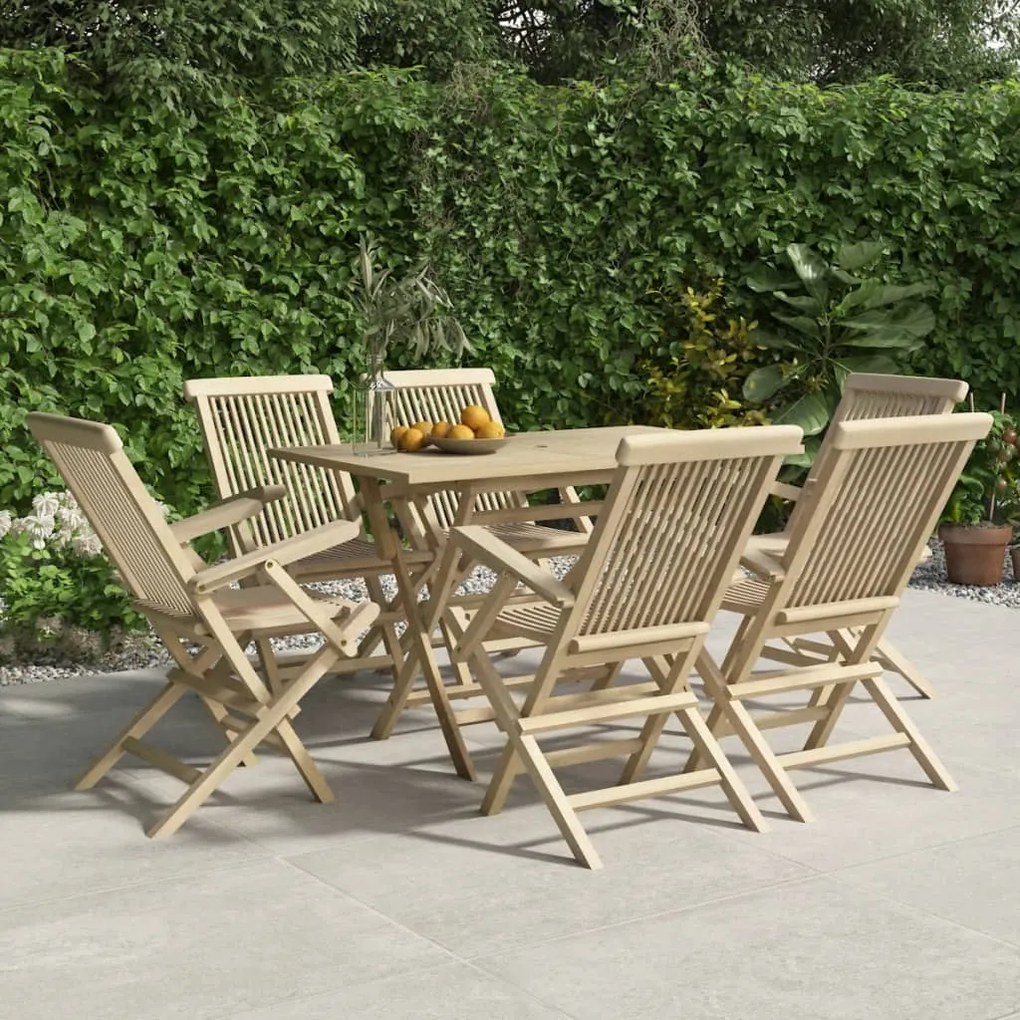 vidaXL Cadeiras de jardim dobráveis 6 pcs 56x61x89cm teca maciça cinza