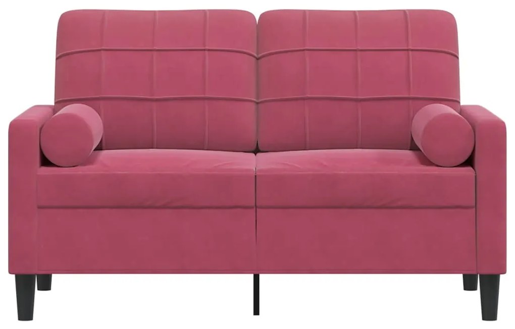 Sofá 2 lug. + almofadas decorativas 120cm veludo vermelho tinto