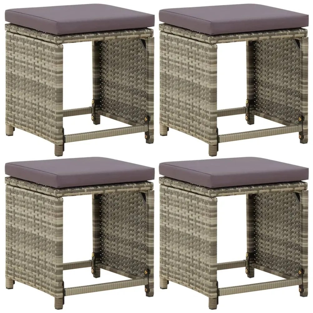 Bancos de jardim 4 pcs com almofadões vime PE cinzento