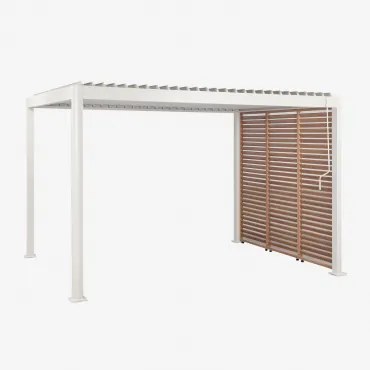 Pérgola Bioclimática De Alumínio Com Lâminas E Painel Lateral Druvia Gardênia Branca - Castanho Castanho & Pérgula De 3x4 M - Sklum