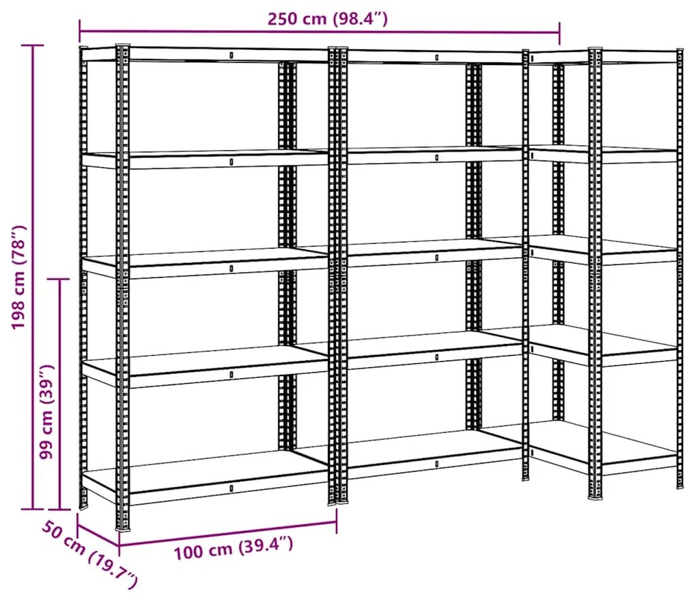 Prateleiras de armazenamento de 5 camadas 3 pcs aço antracite