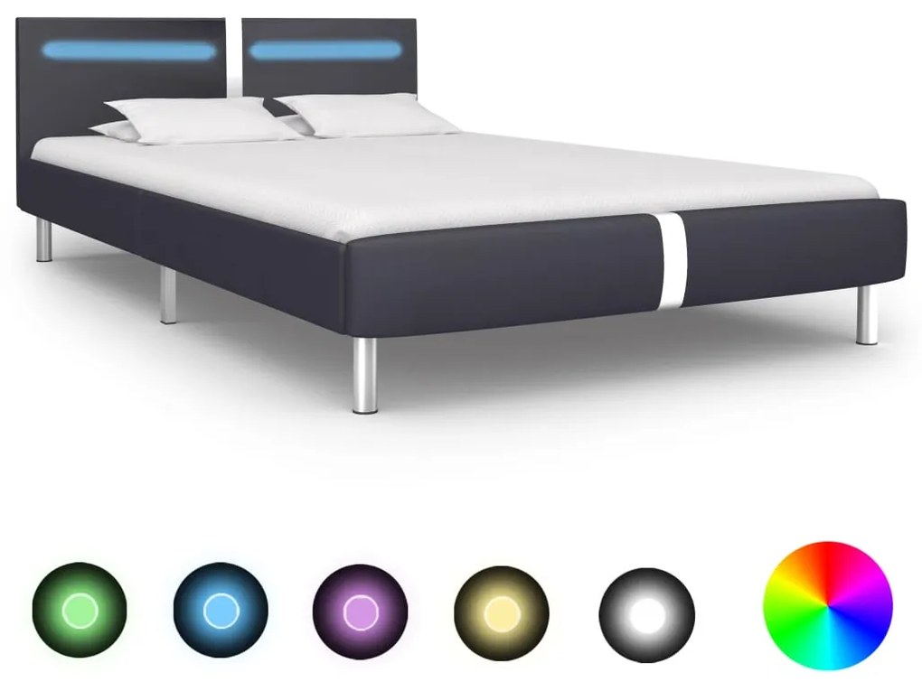 280848 vidaXL Estrutura de cama com LED 140x200 cm couro artificial preto