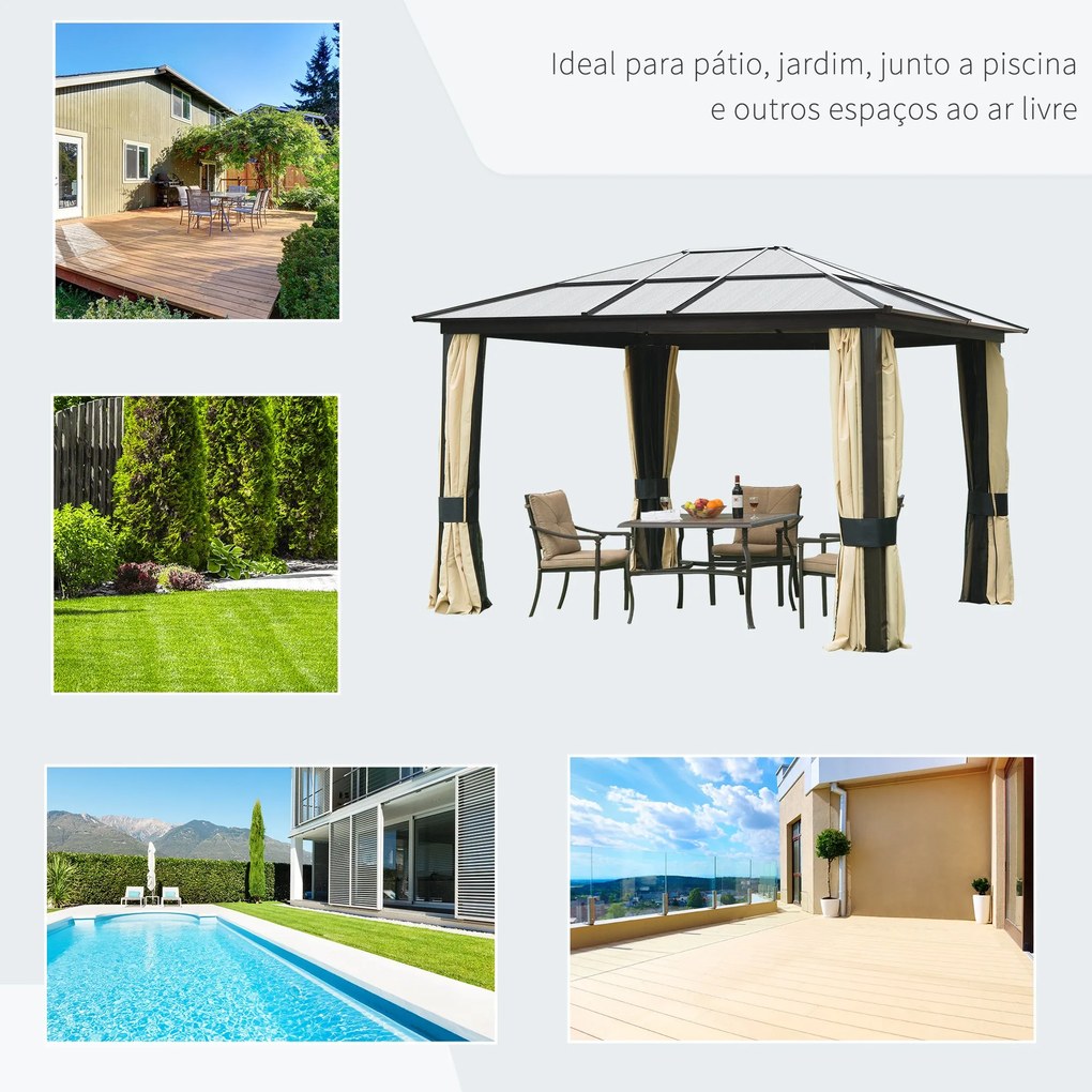 Pérgola para Jardim 3x3,6m Pérgola para Exterior Anti UV Teto de Polic