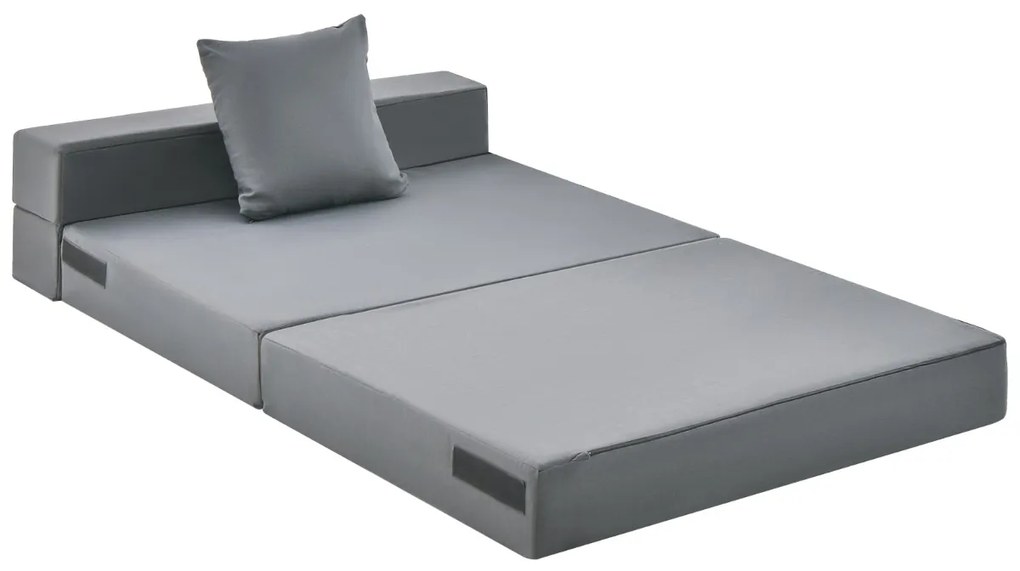 Sofá-cama de 3 seções com colchão dobrável de espuma de alta densidade com travesseiro capa lavável com fecho Cinzento Escuro