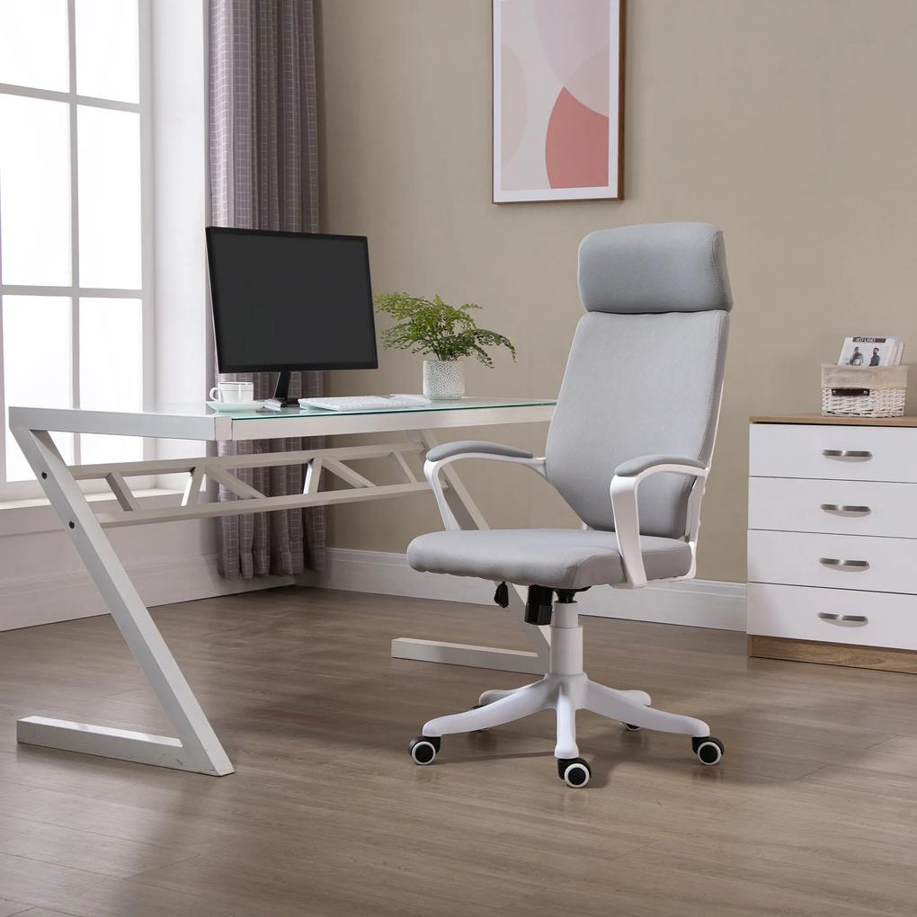 Vinsetto Cadeira de escritório ergonômica ajustável em altura giratória com apoio de braços Apoio de cabeça e encosto alto 63x65x113-123 cm Cinza