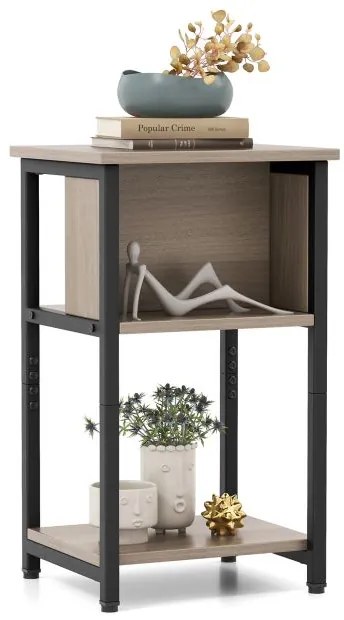 Conjunto de 2 mesas laterais estreitas para sofá com prateleira de armazenamento para espaços pequenos - cinza