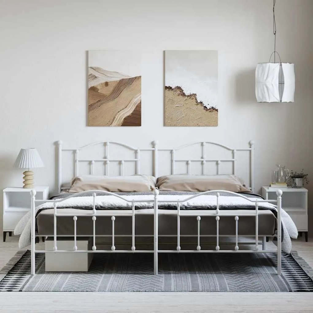 Estrutura de cama com cabeceira e pés 193x203 cm metal branco