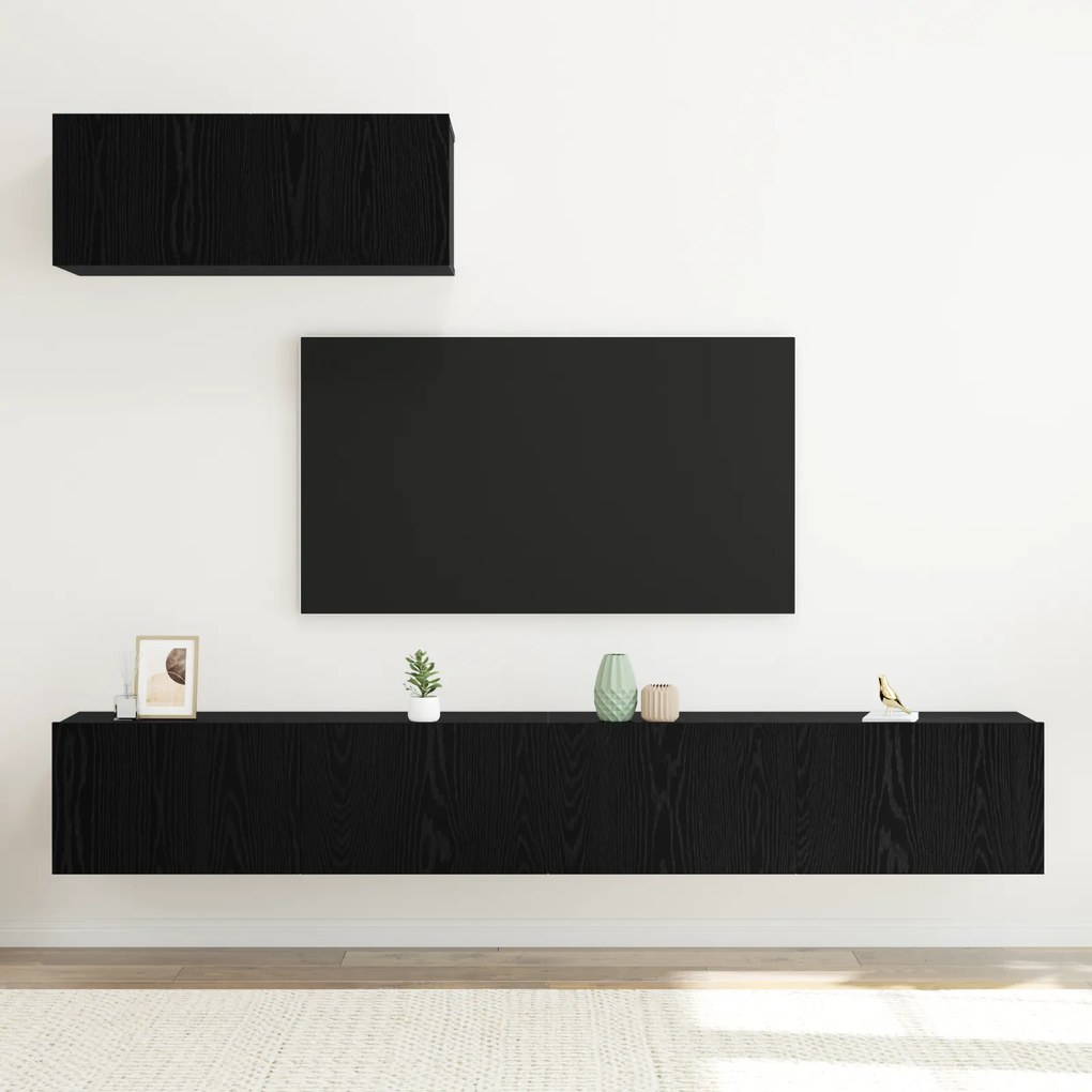 Conjunto de Armário de TV de 3 Peças Montado na Parede Carvalho Preto