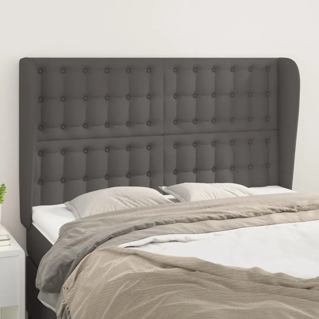 vidaXL Cabeceira cama c/ abas couro artif. 147x23x118/128 cm cinzento