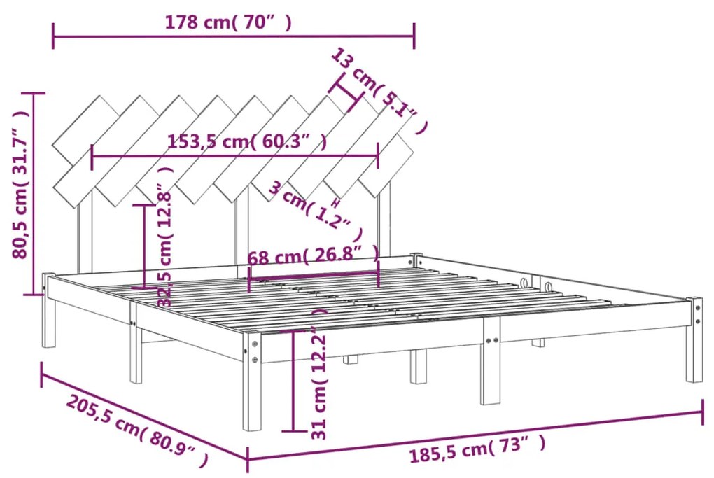 Estrutura de cama 180x200 cm super king madeira maciça