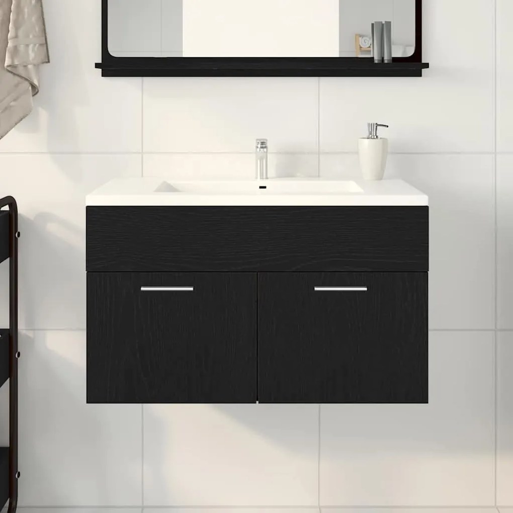 Gabinete de Pia de Banheiro vidaXL Carvalhos Pretos 90x38,5x46 cm Made