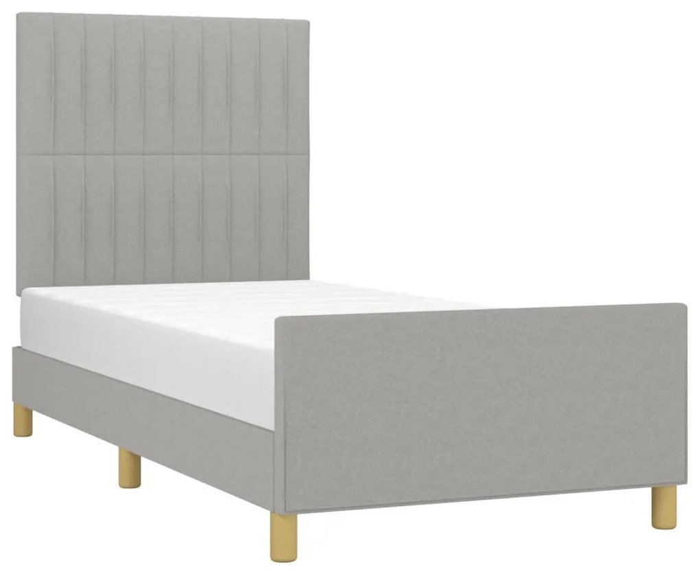 Estrutura de cama c/ cabeceira tecido 90x190 cm cinza-claro