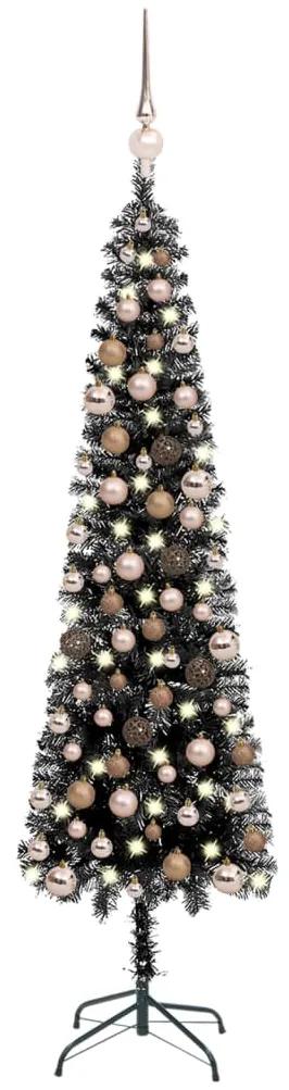 3078074 vidaXL Árvore de Natal fina com luzes LED e bolas 240 cm preta
