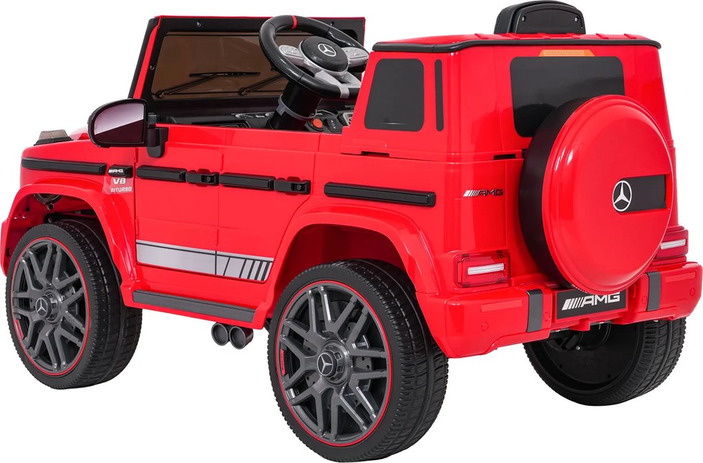 Carro elétrico para Crianças 2 a 5 anos 12V Mercedes G63 AMG LIFT Rodas de espuma EVA, assento Couro ecológico Vermelho