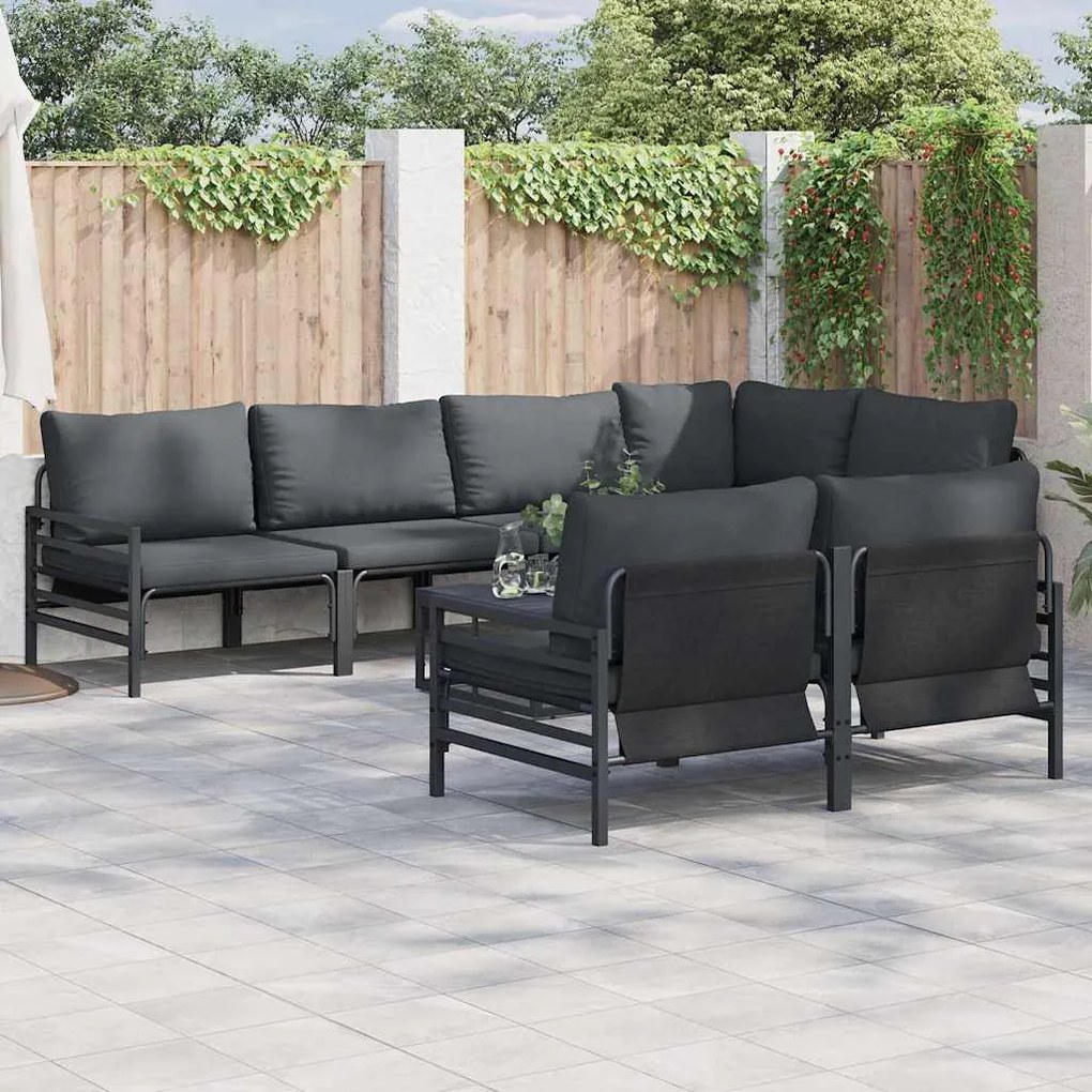 vidaXL Conjunto de Sofá de Jardim com almofada 7 pcs Preto Aço