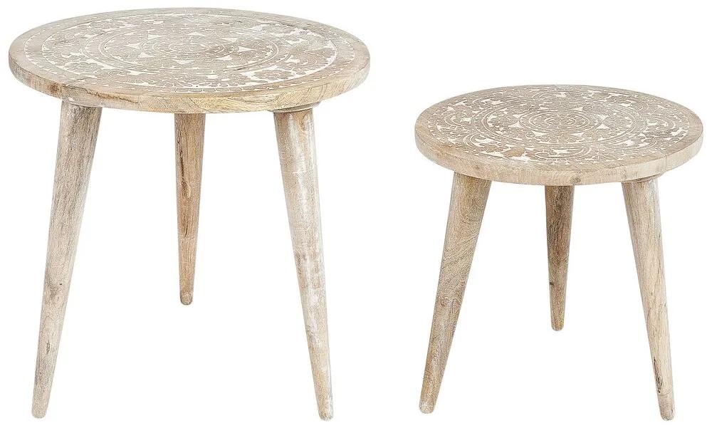 Conjunto de 2 mesas de apoio em madeira castanha clara e branca UDAY Beliani