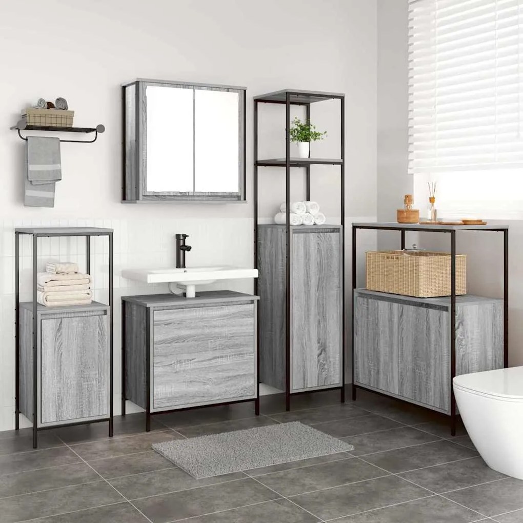 Conjunto de Móveis para a Casa de Banho 5 Peças vidaXL Cinza Sonoma em