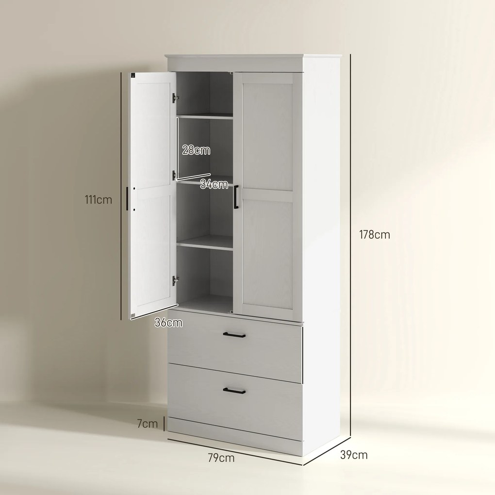 Armário de Cozinha, 75 x 39 x 178 cm, Prateleiras Reguláveis, Creme