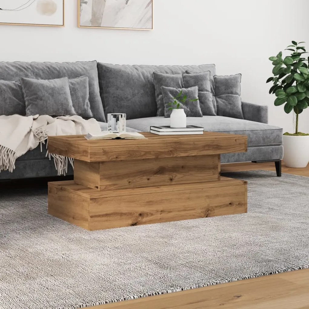 Mesa de centro com luzes LED 90x50x40 cm carvalho artisiano