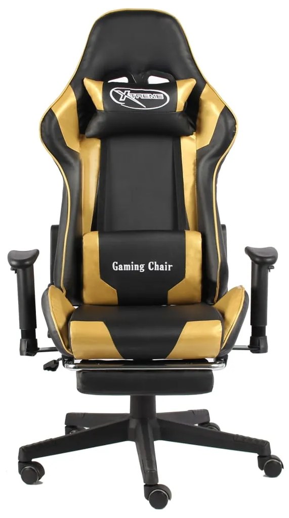 Cadeira de gaming giratória com apoio de pés PVC dourado