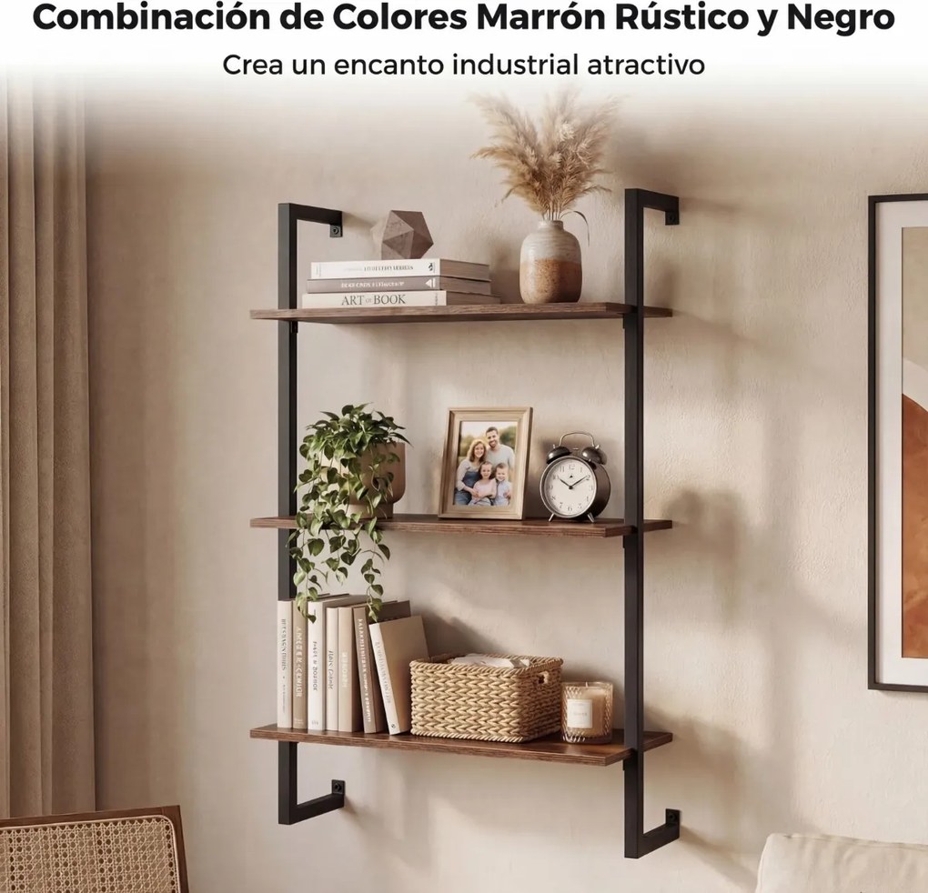 Prateleira suspensa 53 x 23 x 90 cm de 3 níveis para parede, pronta a montar, para cozinha, balcão de café, arrumação suspensa para sala, escritório e
