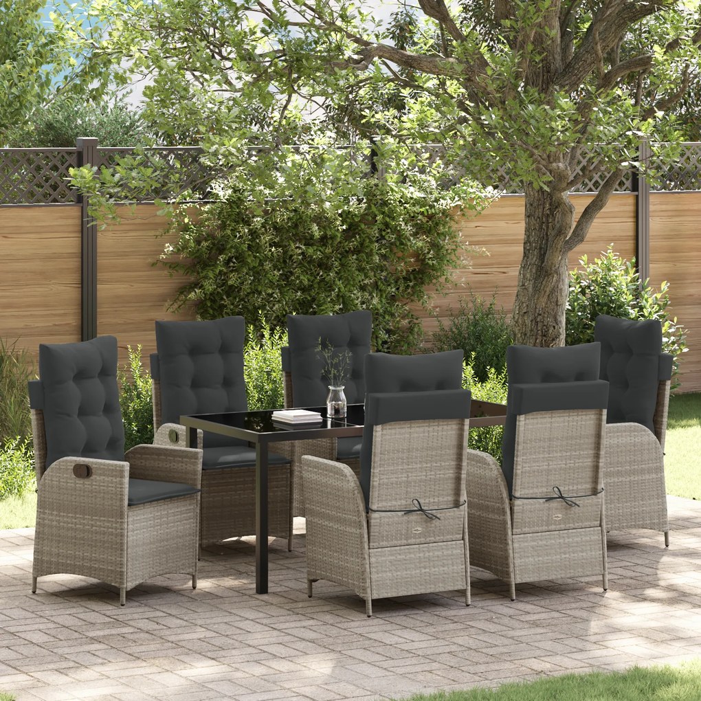 vidaXL Conjunto de Jantar de Jardim com Almofadas 7 Peças Cinza Claro Rattan Poliéster
