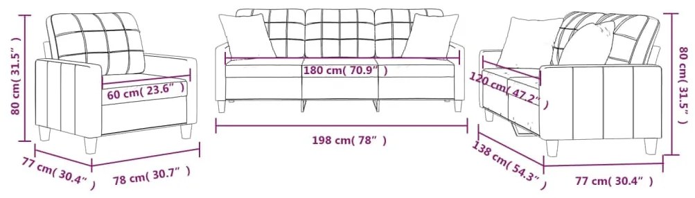 3 pcs conjunto sofás c/ almofadas couro artificial cappuccino