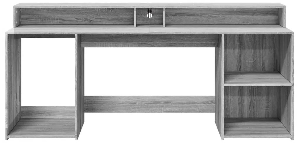Secretária luzes LED 200x55x91cm deriv. madeira cinzento sonoma