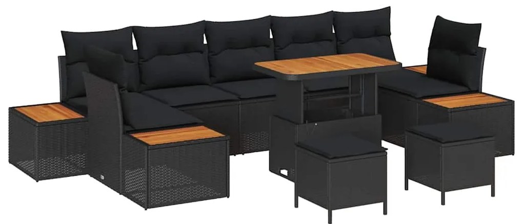 Conjunto de Sofá de Jardim vidaXL 10 Peças com Almofadas Preto Rattan